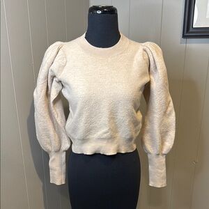 B3 Ulla Johnson Women’s Medium Cropped Beige Knit Puff Shoulder Sweater